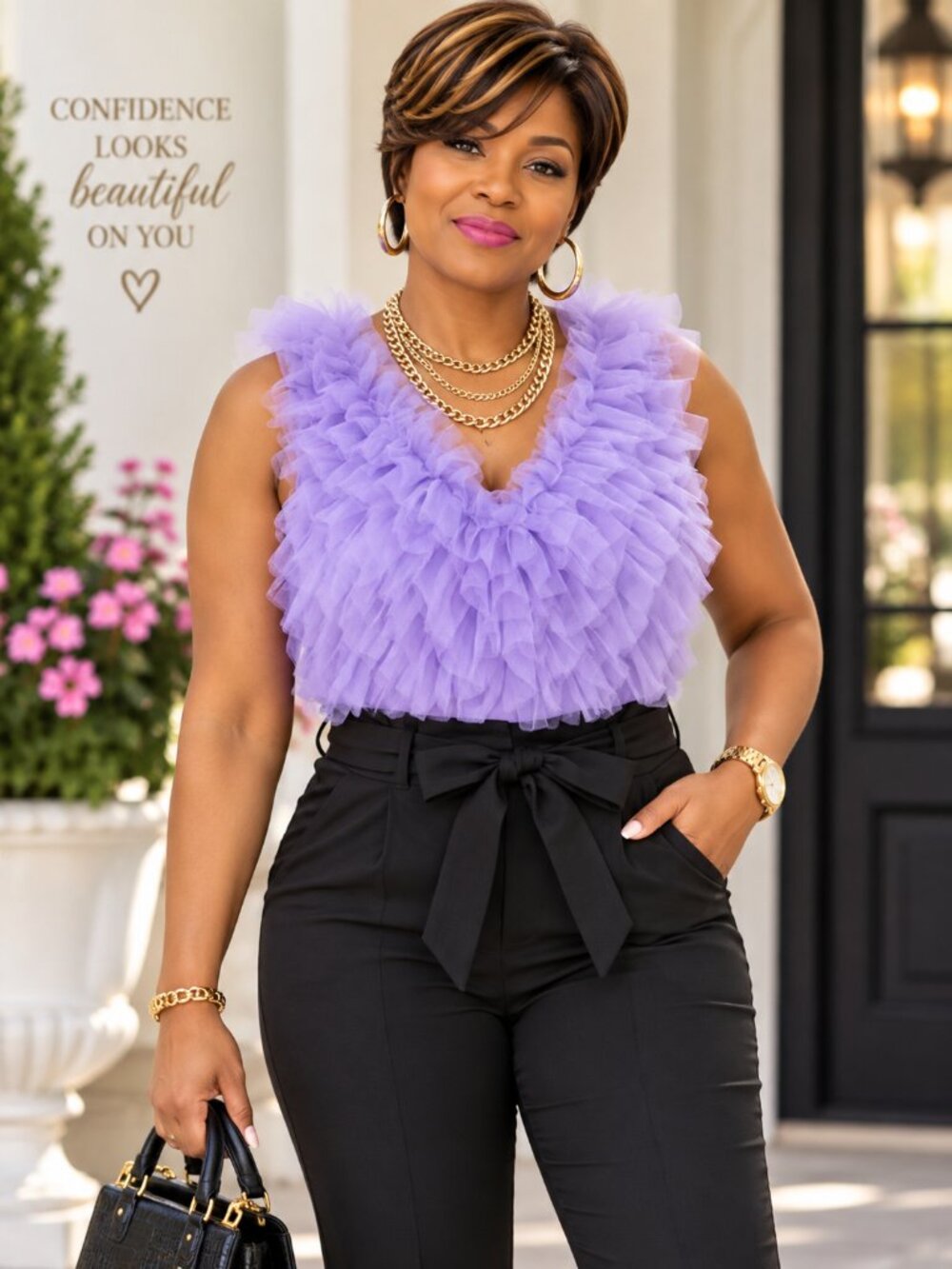 Lavender Ruffle Tulle Bodysuit Statement Sleeveless Top Plus Size 3X